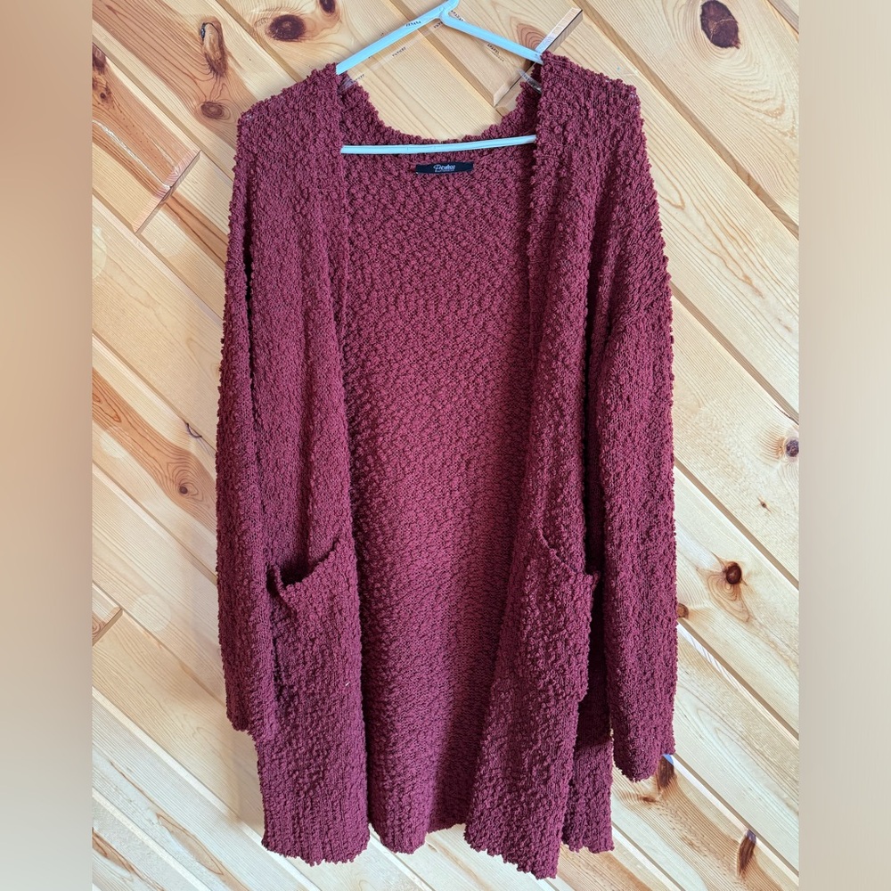 Women's Textured Rust Sweater Cardigan